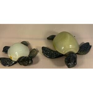 Stone Turtle Figurines Pair Hand Carved Decorative Tortoise Statues